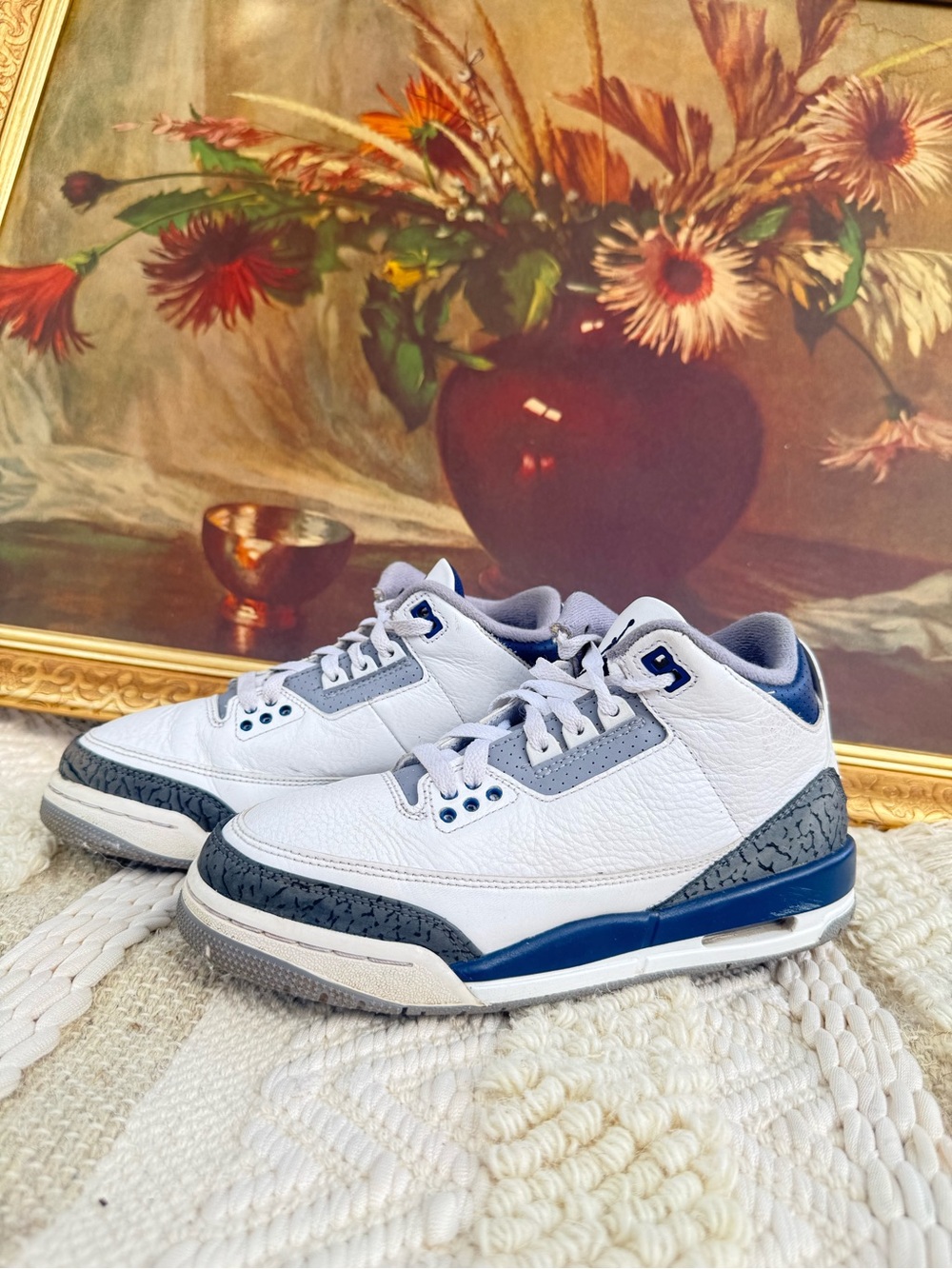 Jordan White and Navy Retro Athletic Sneakers